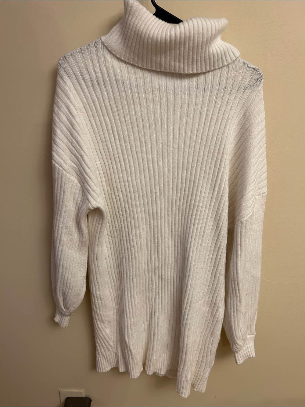 Classic Cream Ribbed Turtleneck Sweater dress